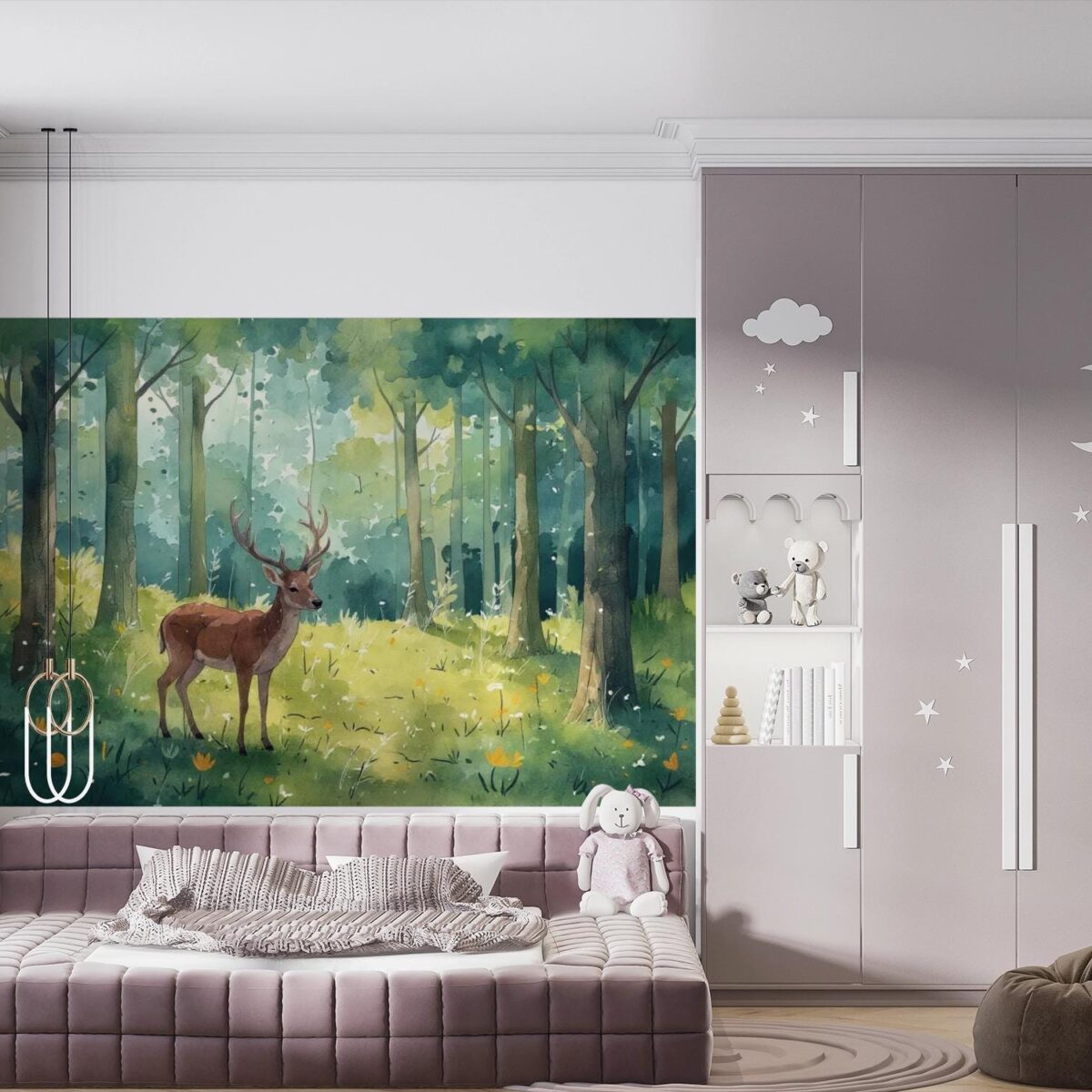 Forest Wall Mural Peel and Stick Kids Room DIY, Peaceful Woodland Wall Mural Nursery Children Room, Magical Forest Wallpaper Removable - Image 5