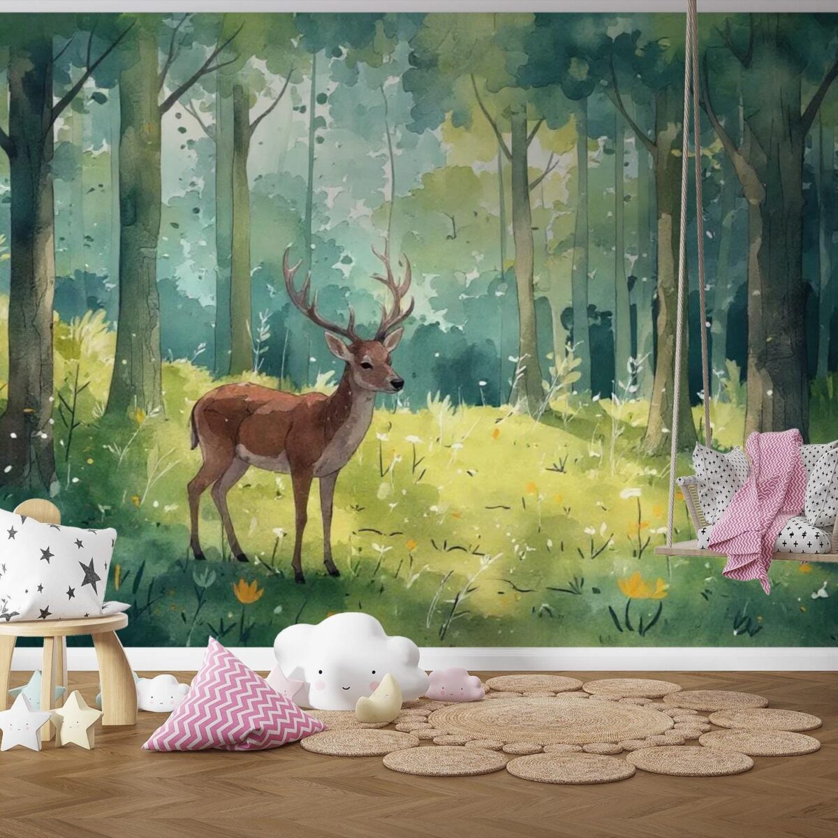Forest Wall Mural Peel and Stick Kids Room DIY, Peaceful Woodland Wall Mural Nursery Children Room, Magical Forest Wallpaper Removable - Image 2
