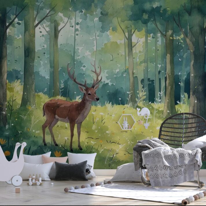 Forest Wall Mural Peel and Stick Kids Room DIY, Peaceful Woodland Wall Mural Nursery Children Room, Magical Forest Wallpaper Removable