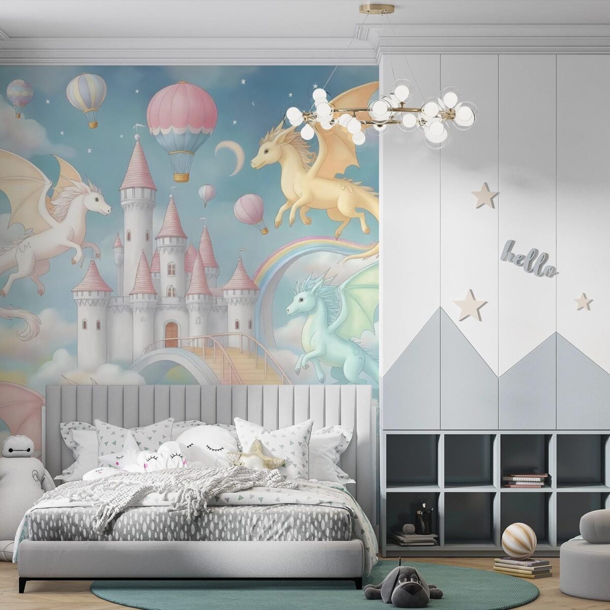 Dragon Castle Wall Mural, Peel and Stick Wallpaper, Fantasy Fairytale Nursery Decor, Pastel Kids Room Wall Art, Removable Wallpaper - Image 2