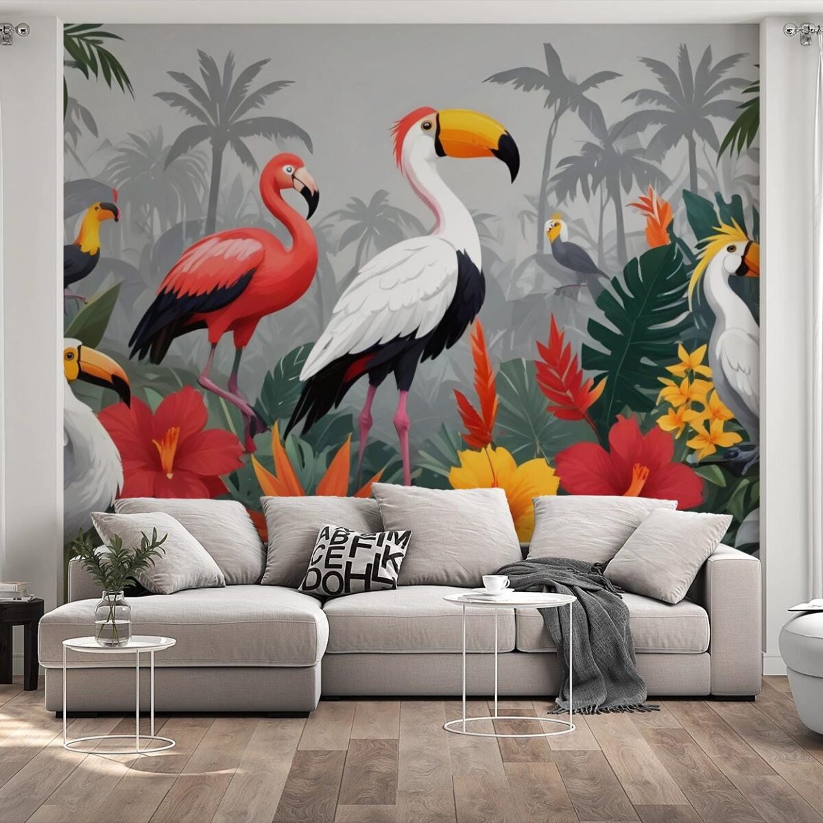 Tropical Birds Wallpaper, Jungle Nursery Mural, Toucan & Flamingo Peel and Stick, Gender Neutral Kids Room Decor, Exotic Rainforest Decor - Image 6