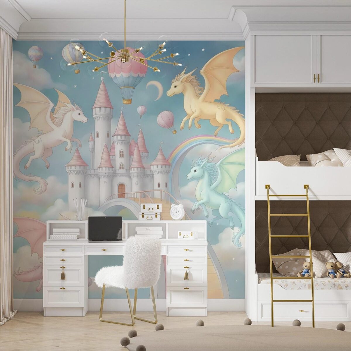 Dragon Castle Wall Mural, Peel and Stick Wallpaper, Fantasy Fairytale Nursery Decor, Pastel Kids Room Wall Art, Removable Wallpaper - Image 3